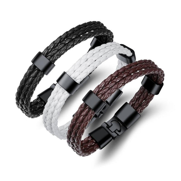 20cm Vintage Leather Bracelet Multilayer Woven Wristhand for Men
