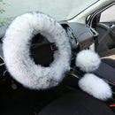 Winter Warm Wool Handbrake Cover Gear Shift Cover Steering Wheel Cover 38cm