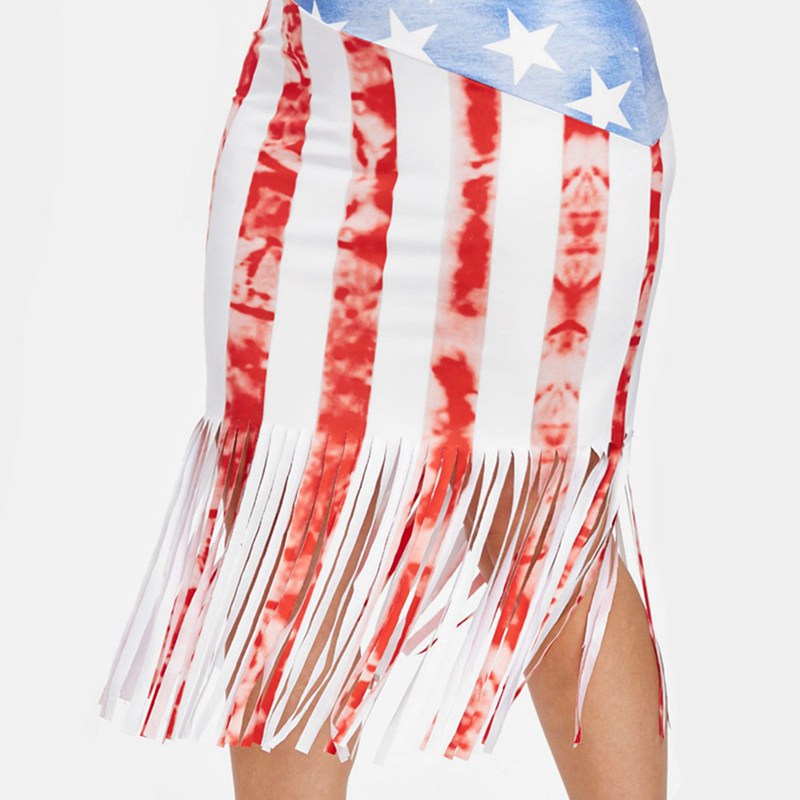American Stars and Stripes Sexy Vest Dress Flag Fringe Dress XXXL E8Z3