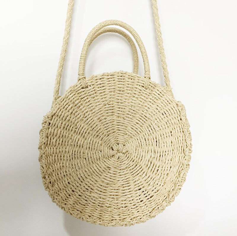 Lady Fresh Handbag Summer Beach Tote Handmade Rattan woven Round Handbag Vi H5J9