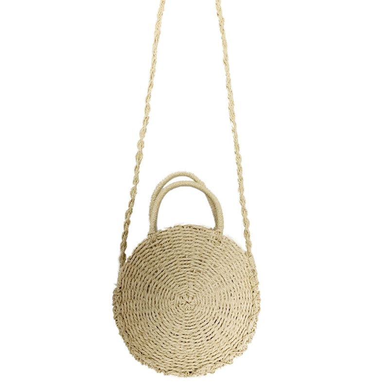 Lady Fresh Handbag Summer Beach Tote Handmade Rattan woven Round Handbag Vi H5J9