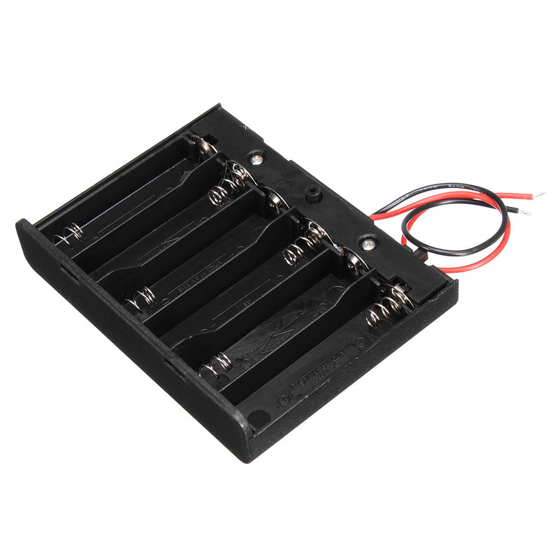 9V 6X AA Battery Holder Case Box Storage Slot w/ Wire Lead Cover Switch ON/OFF