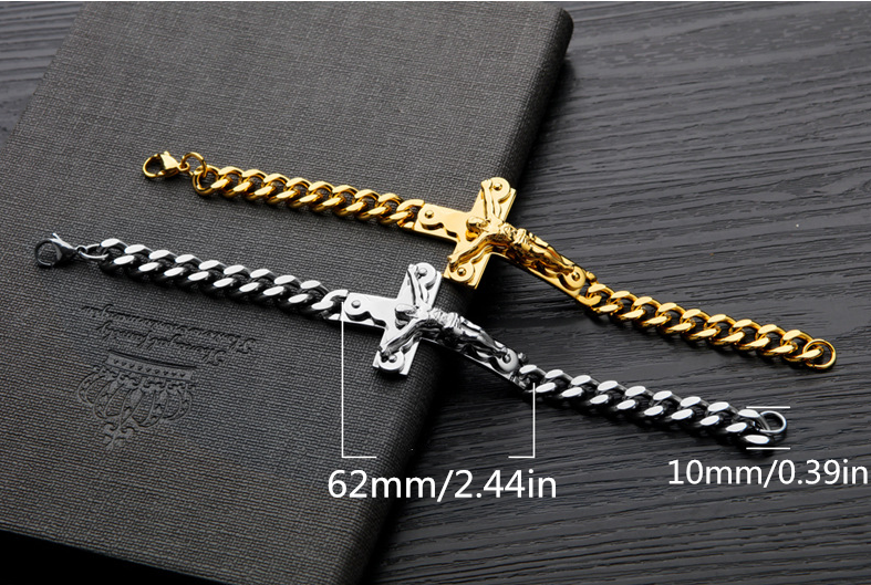 Religious Titanium Steel Men's Titanium Steel Jesus Cross Bracelet