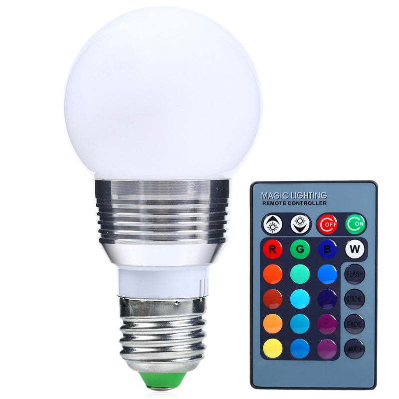 Dimmable 3W E27 LED RGB Magic Light Bulb 16 Colors Changing with Remote Control AC85-265V