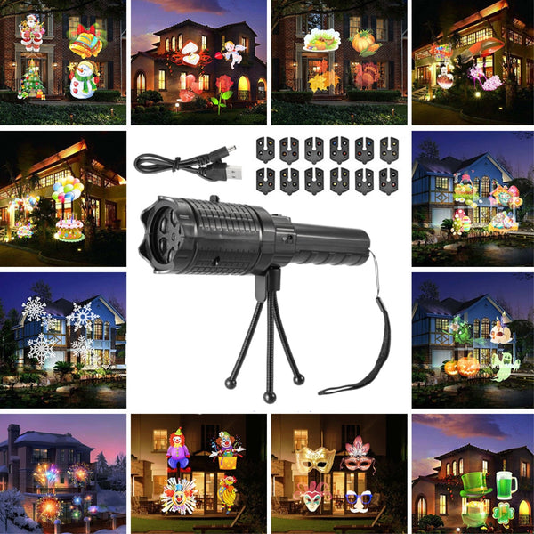 12 Pattern Outside LED Projector Light Atmostphere Light Landscape Laser Lamp Halloween Kid Gift