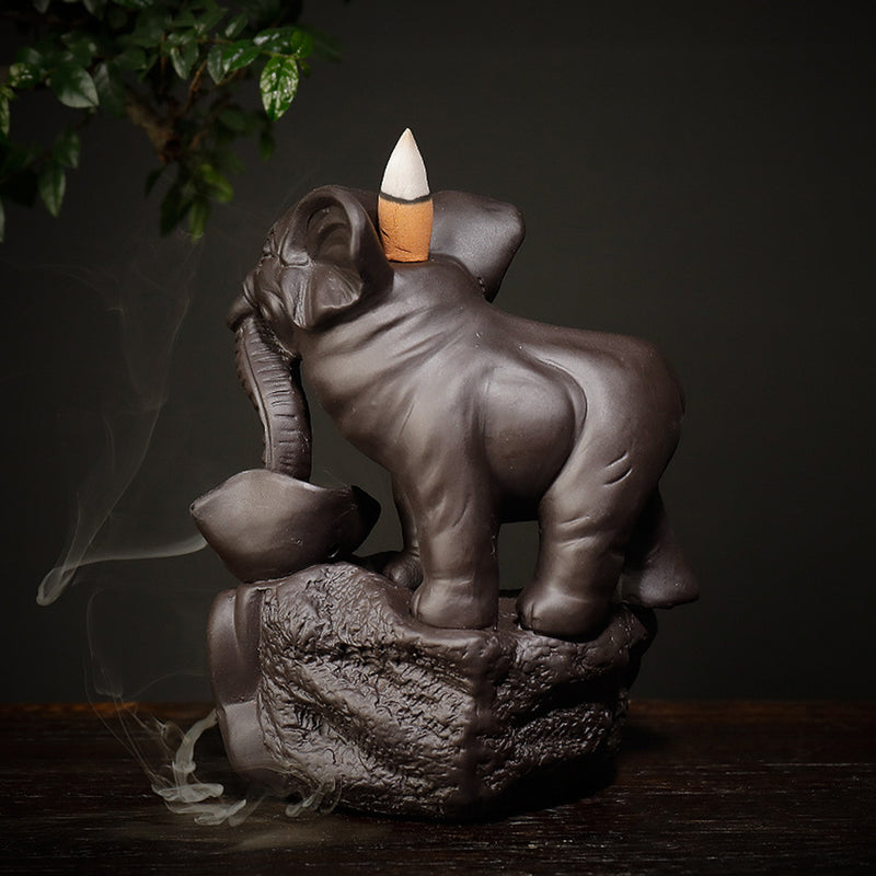 Ceramic Incense Burner Backflow Cone Waterfall Smoke Censer Holder Elephant Gift Decorations