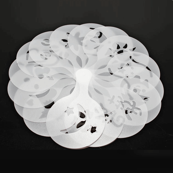 KCASA KC-LM03 16 Pcs Plastic Coffee Template Stencils Cappuccino Chocolate Latte Art Mold Tools