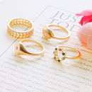 4 Pcs  Fashion Hollow Carved Shell Ring Diamond Ring