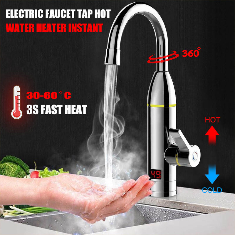 220V 3kW Instant Electric Hot Faucet Fast Water Heater Bathroom Kitchen Tap LED Display