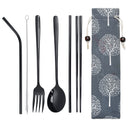 Stainless Steel Metal Drinking Straw Spoon Set Reusable Straws Fork Chopsticks Brush Kit