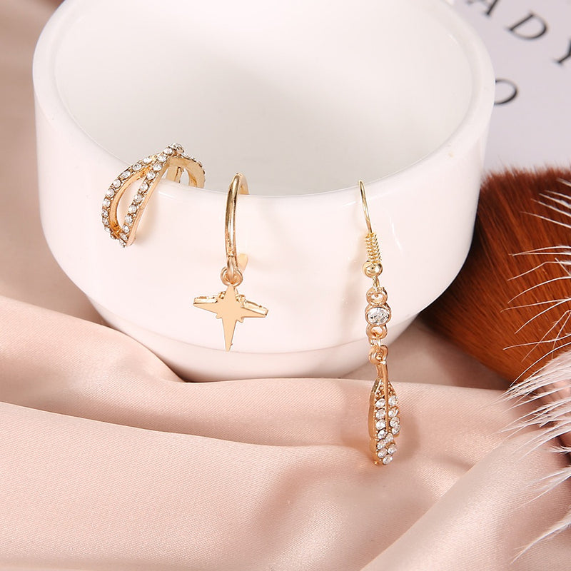 Bohemian Gold Alloy 3 Pieces Earring Set Crystal Star Ear Drop Ear Stud Set For Women