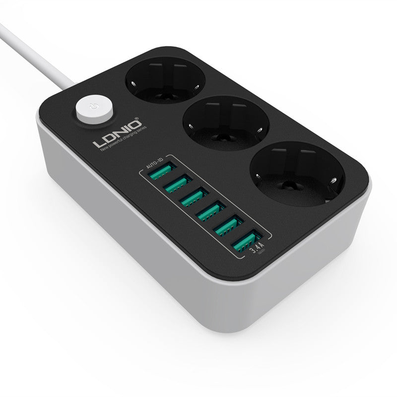 Power Strip Outlet Surge Protector with 3 AC Outlets and 6 USB Charging Ports EU Standard