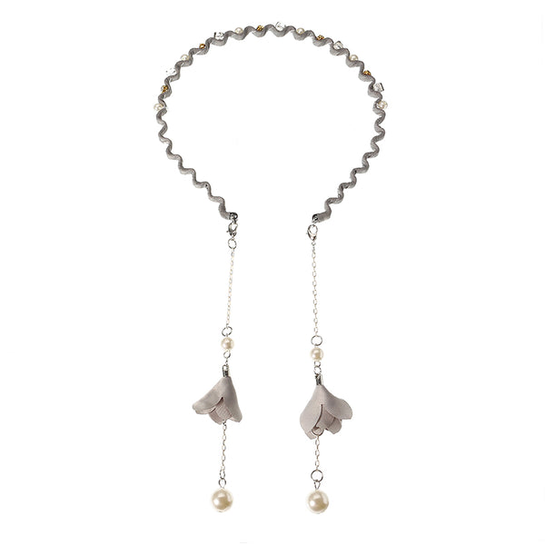 Elegant Hair Band Sweet Flower Pearl Pendant Fake Earrings Headbrand Hair Accessories for Women Girl