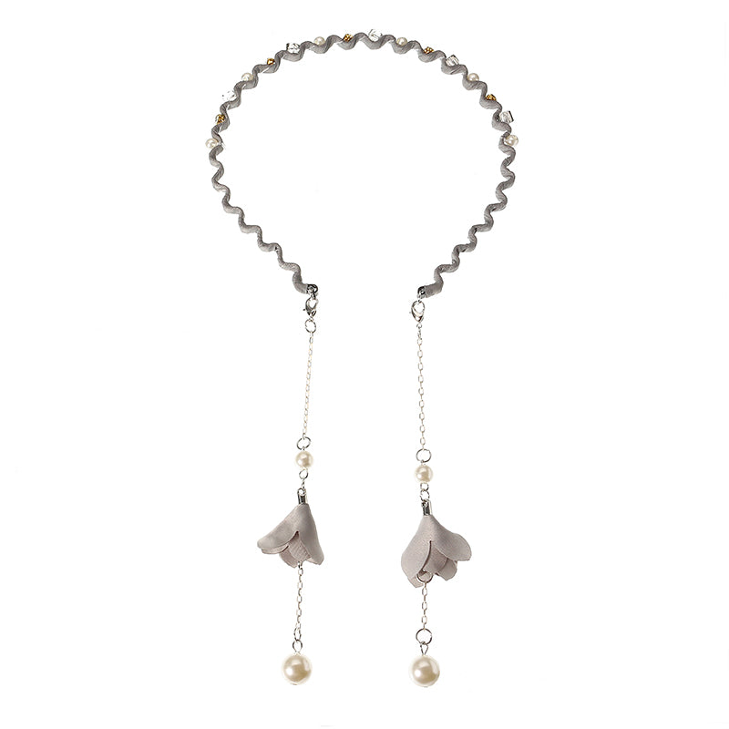 Elegant Hair Band Sweet Flower Pearl Pendant Fake Earrings Headbrand Hair Accessories for Women Girl
