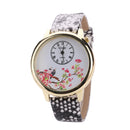 Flower and Bird Quartz Watch Casual Style Leather Strap Women Wrist Watches