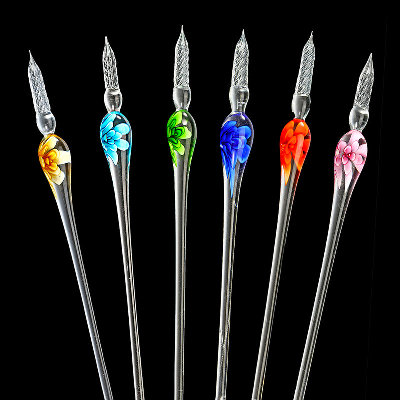 Crystal Glass Dip Pen Set Glass Sign Pen Non-carbon Ink Fountain Signature Writing with Gift Box