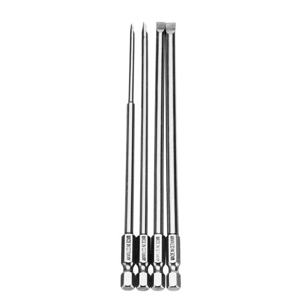 Broppe 4Pcs 150mm Magnetic 3.0-6.0mm Flat Head Slotted Tip Screwdrivers Bits