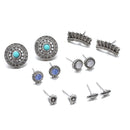6 Pairs Retro Ear Stub Earring Set Vintage Carved Diamond Flower Earring For Women
