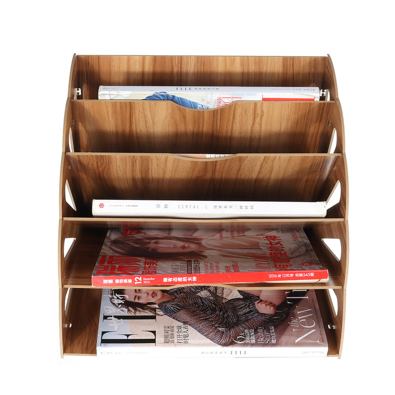 5 Layers Fan Shaped Wooden File Holder Bookshelf Desktop Organizer Storage Shelf A4 File Tray Books Holder Office School Home Supplies