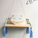 Wooden Wall shelf Hanging Tassel Children baby Nordic Style Wall Frame blue I1O4