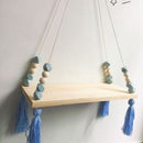Wooden Wall shelf Hanging Tassel Children baby Nordic Style Wall Frame blue I1O4
