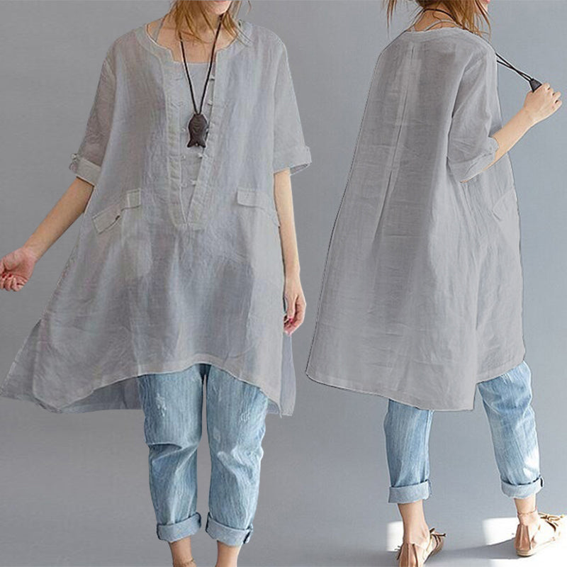 Women Summer Short Sleeve Irregular Cotton Tops T-shirt Blouse Plus Size,Gr O4P6