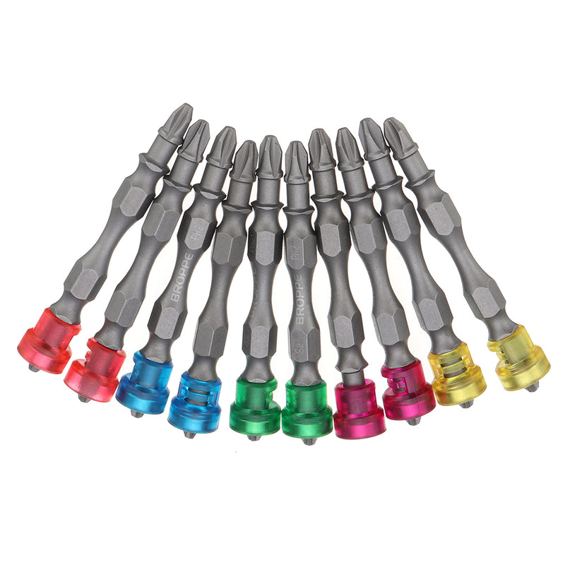 BROPPE 10pcs Double Head 65mm S2 Alloy PH2 Phillips Magnetic Screwdriver Bit Set 1/4 Inch Hex Shank