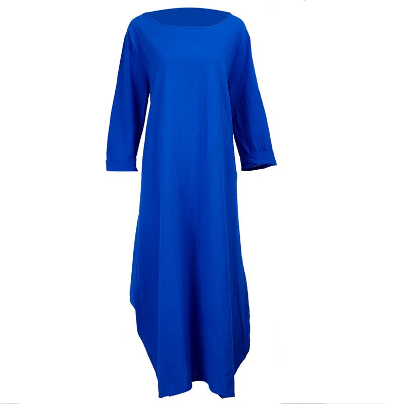 Womens Bat Baggy Maxi Long Shirt Dress Casual Party Kaftan Solid Robe,Blue  B6Z8