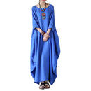Womens Bat Baggy Maxi Long Shirt Dress Casual Party Kaftan Solid Robe,Blue  B6Z8