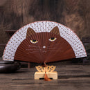 Women Cartoon Cat Folding Silk Fan Handheld Fan Hollow Out Hand Folding Fan X6T7