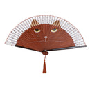 Women Cartoon Cat Folding Silk Fan Handheld Fan Hollow Out Hand Folding Fan X6T7