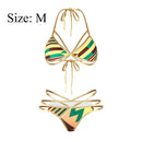 2pcs Creative Digital Print Bandage Bikini Sexy Backless Triangular Split S P1A7