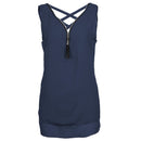 Summer Women's Fashion Deep V-neck Zippered Vest Crossed Sexy Top Chiffon S