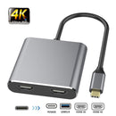 Bakeey USB-C Type-C DisplayPort Adapter Converter With Dual 4K HD Display Ports + 1 * USB 3.0 + 1 * 60W PD Charging Port For Smart Phone Tablet iPad Pro 2018 Laptop MacBook