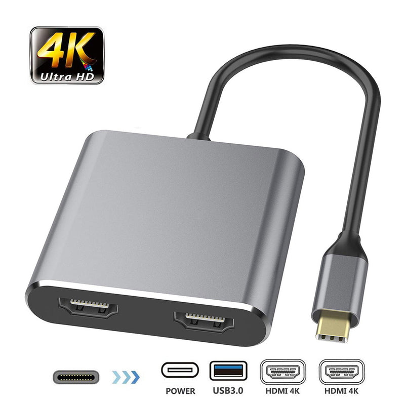 Bakeey USB-C Type-C DisplayPort Adapter Converter With Dual 4K HD Display Ports + 1 * USB 3.0 + 1 * 60W PD Charging Port For Smart Phone Tablet iPad Pro 2018 Laptop MacBook