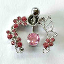 Pink Butterfly Flower Belly Ring Navel Studs Body Piercing Jewelry E8U5