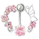 Pink Butterfly Flower Belly Ring Navel Studs Body Piercing Jewelry E8U5