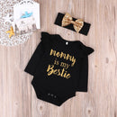 Newborn Baby Girls Clothes Floral "Mommy is My bestie" Bodysuit Romper +hea J9U4