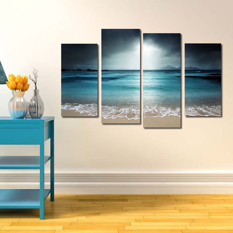 Miico Hand Painted Four Combination Decorative Paintings Blue Sea Wall Art For Home Decoration