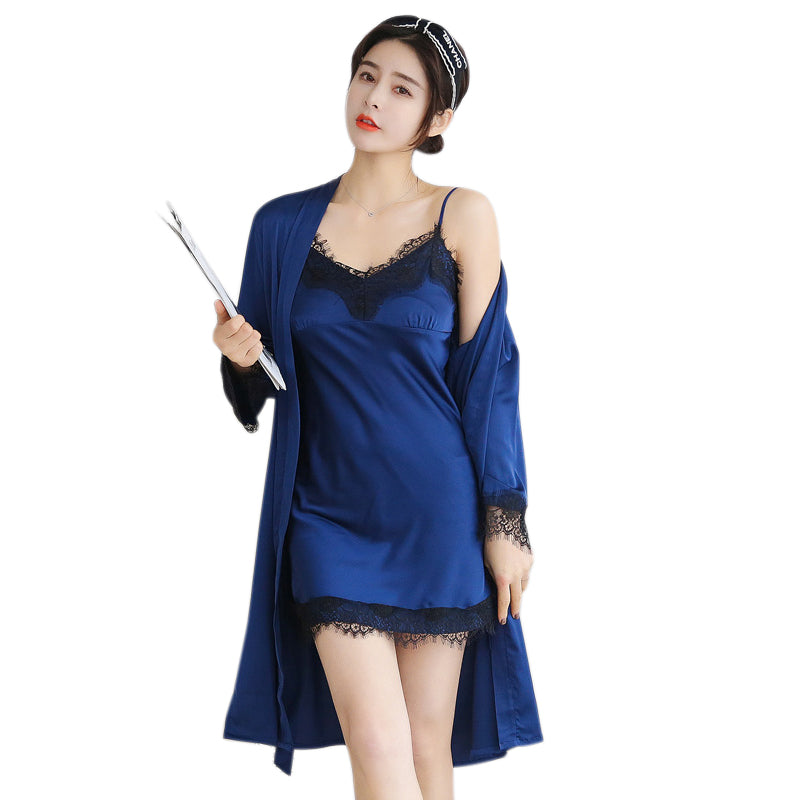Sexy Autumn That Occupy The Home Women Silk Pajamas Suits Removable Bra Paj V3B5