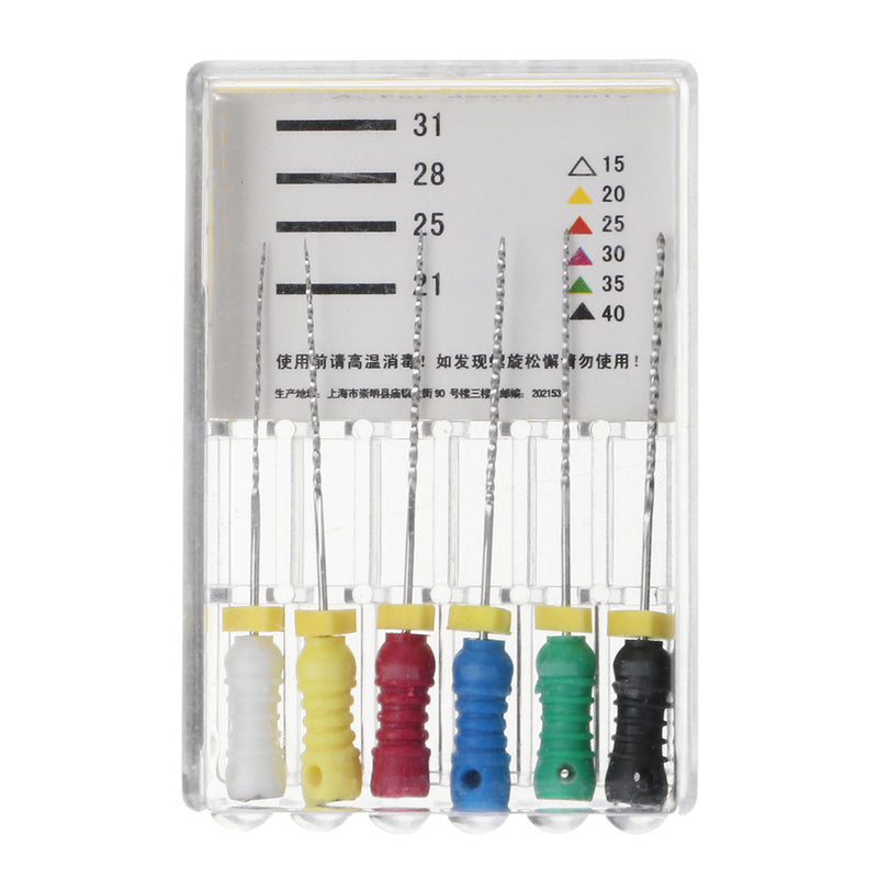 6PCS K/R/H-File Stainless Steel Dental 25mm 15-40