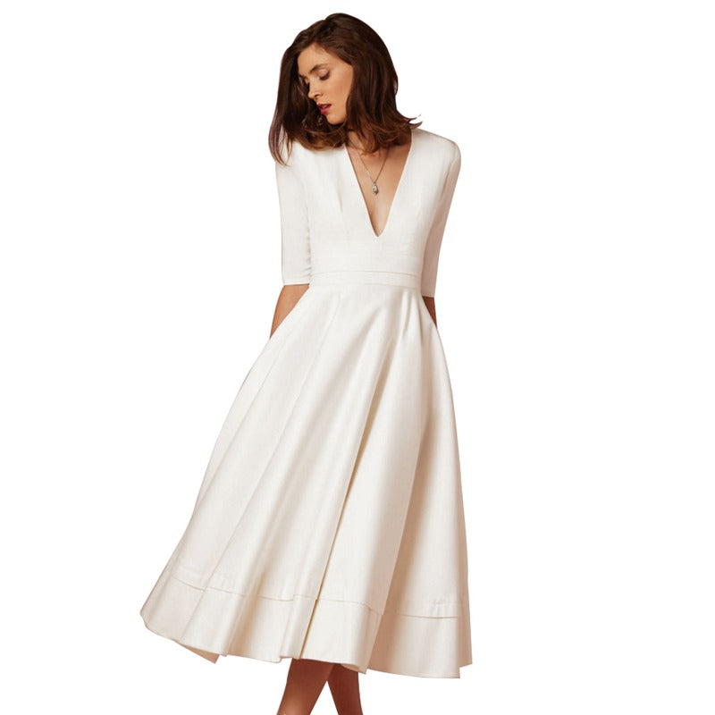 Autumn Summer winter Women Half Sleeve Dress Elegant Ball Gown Dress Sexy D T3A6