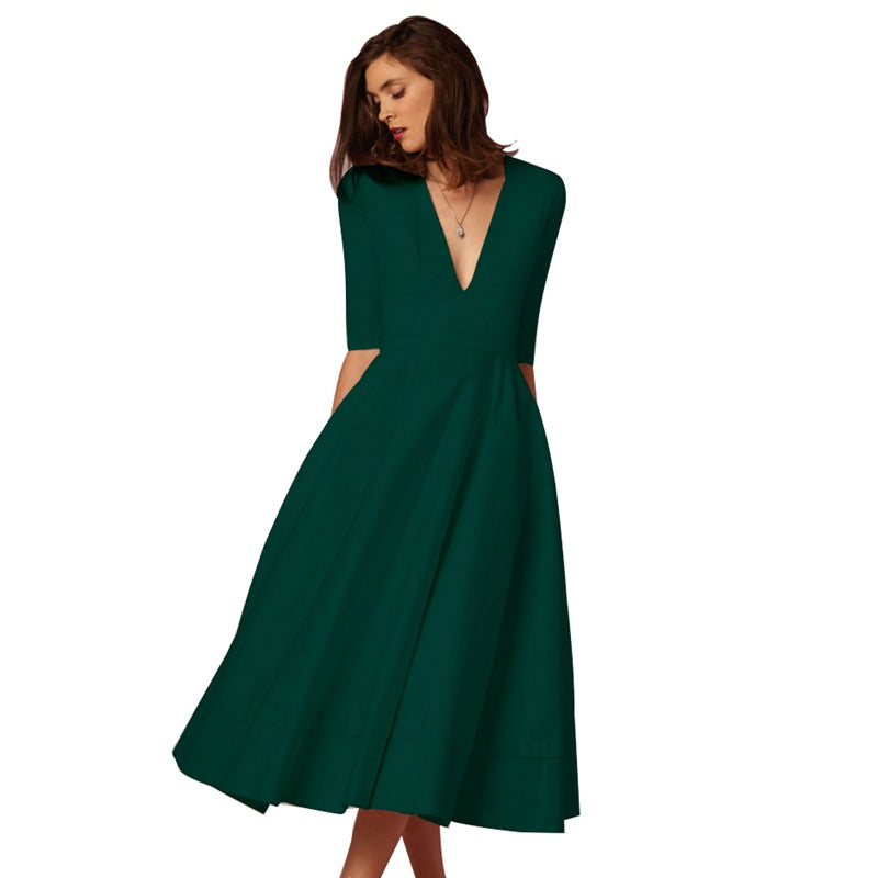 Autumn Summer winter Women Half Sleeve Dress Elegant Ball Gown Dress Sexy D T3A6