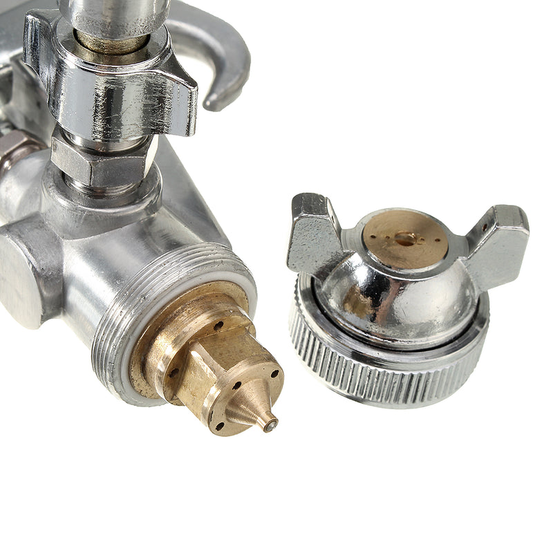 400ML Suction Feed Paint Gravity Spray Sprayer 1/4" Air Hose Fitting Heavy Duty Gravity Feed Dual Action Spray G un Kit Nail Tool (Color: Silver)