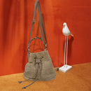 New Drawstring Women's Straw Bucket Bag Summer Woven Shoulder Bags
