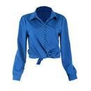 Women Solid Long Sleeve Elegant Shirt Office Casual Turn-down Collar Blouse U3Q5