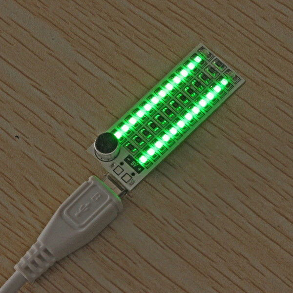 2x13 USB Mini Spectrum LED Board Voice Control Sensitivity Adjustable Green X7U3