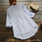 New Summer Shirt Cotton Linen Stripe Casual Half Sleeve Shirts Loose Pocket S4R9