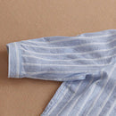 New Summer Shirt Cotton Linen Stripe Casual Half Sleeve Shirts Loose Pocket S4R9