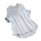 New Summer Shirt Cotton Linen Stripe Casual Half Sleeve Shirts Loose Pocket S4R9